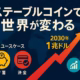 7月13日、ステーブルコイン供給拡大で市場変革 1 ステーブルコインで世界が変わる――地図を背景に、巨大な赤い矢印が1兆ドル市場への成長を示し、貯蓄・決済・DeFi利回りのアイコンが並ぶインフォグラフィック