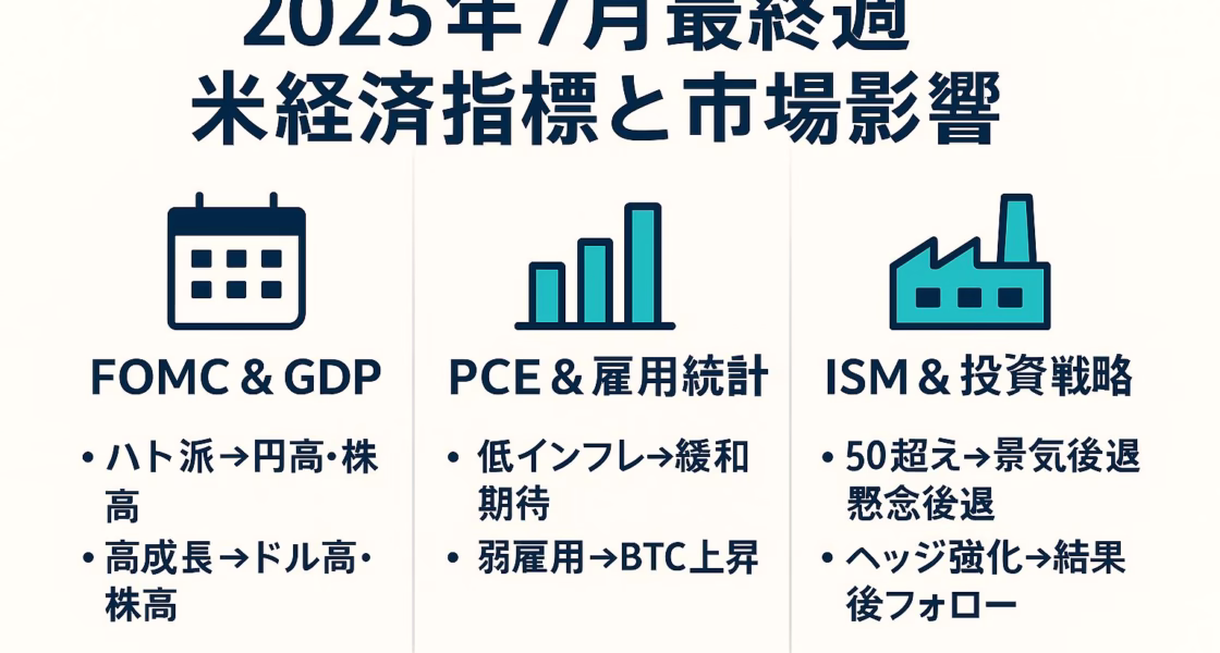 2025年7月最終週の米経済指標と市場影響を三列で図解
