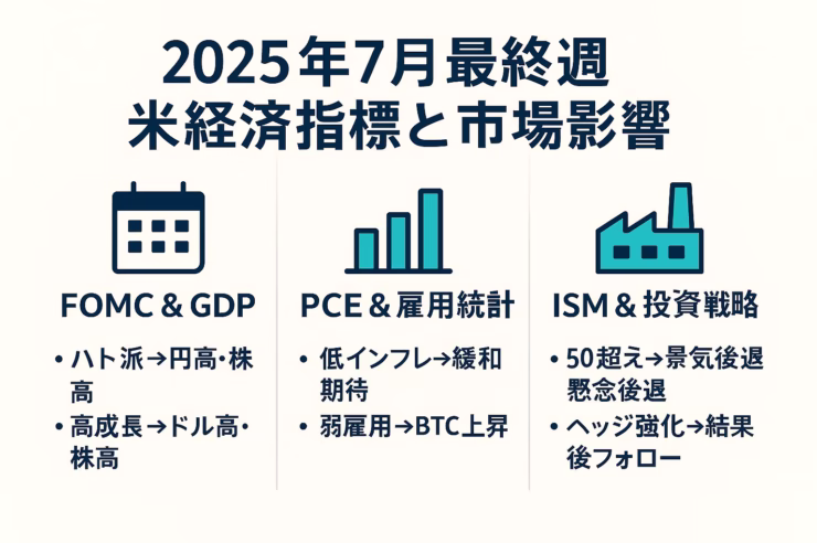 2025年7月最終週の米経済指標と市場影響を三列で図解