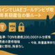 TONコインを20万ドル相当保有してUAEの10年ゴールデンビザを取得できる新ルートを解説するインフォグラフィック。ラクダとドバイのスカイライン（ブルジュ・ハリファ）、TONロゴ・VISAチェック・南京錠アイコンを配置し、収入基準・暗号資産要件緩和・永住権相当・数量基準移行の可能性を箇条書きで示す砂漠風デザイン