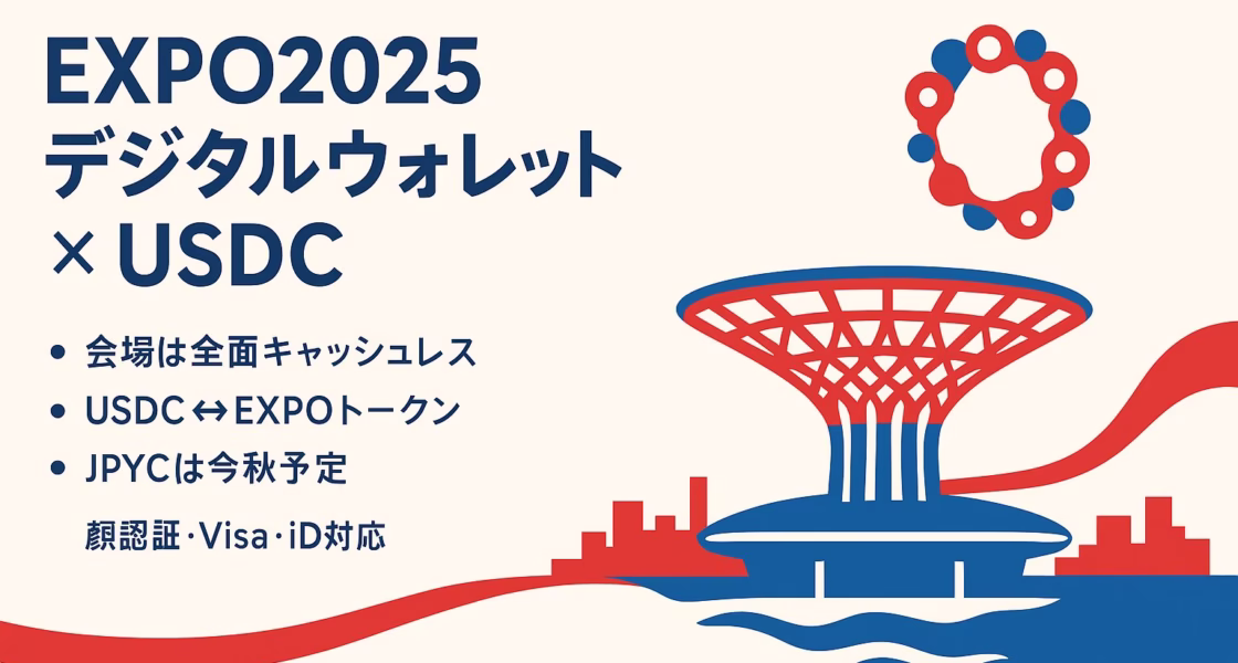 EXPO2025でUSDC段階導入（会期後半開始予定）、JPYCは2025年8月18日登録・秋に円建1:1正式発行。キャッシュレス決済・技術基盤（Aptos）・利用者上限（10万円/12万円）を整理（2025年8月24日JST）。