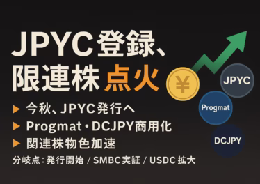 JPYC登録（2025/08）で今秋の発行が現実味。Progmat Coin/DCJPYも商用進展。関連は発行・基盤・金融の三層。JST 2025/08/22 14:30 基準。