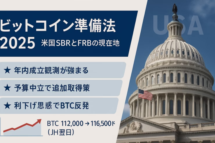 米国「ビットコイン準備法」審議中、Bo Hines氏は2025年内成立に自信。FRB利下げ観測後BTCは11.2万→11.65万ドルに上昇（2025-08-27 JST）。