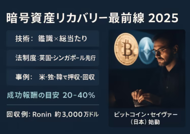 暗号資産リカバリーの最新動向を整理。①日本初「ビットコイン・セイヴァー」設立（成功報酬40%）②米Ronin事件で約3,000万ドル回収。2025-09-16 JST更新。