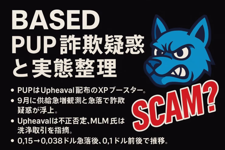 PUPは2025-08-22に配布、9月中旬に0.15→0.038ドルへ56％下落。供給急増と洗浄取引疑惑で議論、現在は0.1ドル前後（JST 9/20時点）。