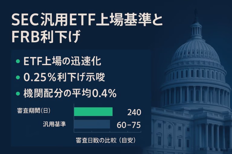 2025-09-17 JST、SECが汎用上場基準を承認とFRBが0.25%利下げ。上場迅速化と資金コスト低下の同時進行。目安60〜75日短縮観測を確認。
