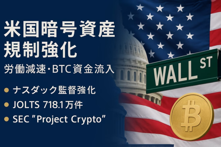 米ナスダックは新株での暗号資産購入に株主承認を義務化。7月JOLTSは7.2百万件に減少。規制強化と労働減速が同時進行（2025/9/4 JST）。