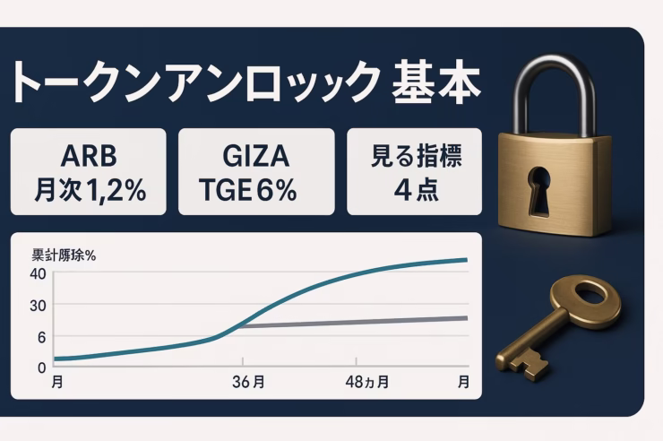 9/16（JST）にARBが約9,265万枚解除との報道。GIZAは6%即時＋36〜48ヶ月線形。重要点は解除比率と受益者属性。2025-09-18 20:00 JST基準。