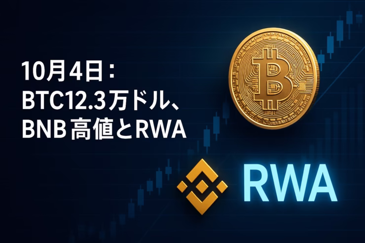 2025/10/04 JSTの要点2つ。①BTCは12.3万ドルに到達、短期過熱に注意。②CMEの暗号資産出来高は四半期で過去2番目。数値例：平均34万枚/日。