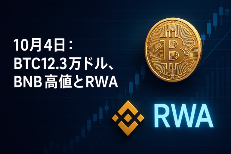 2025/10/04 JSTの要点2つ。①BTCは12.3万ドルに到達、短期過熱に注意。②CMEの暗号資産出来高は四半期で過去2番目。数値例：平均34万枚/日。