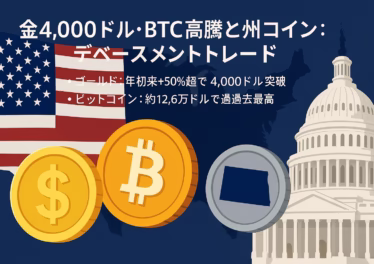 金4,000ドル・BTC高騰と州コイン:デベースメントトレード 9 金が4,000ドル到達、BTCは10/6に$126,000台で最高値。北ダコタ州は州発コインを26年試験導入。金は年初来+54%。(2025-10-09 JST)