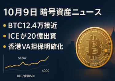 10月9日 暗号資産ニュース:BTC12.4万、ICEが20億ドル 10 2025-10-09 10:00 JST。①ICEがPolymarketへ最大20億ドル出資を公式発表、②香港がVA担保の条件を通達。数値:BTCは12.4万ドル付近。