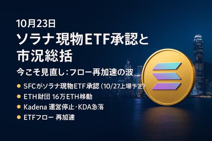 香港SFCがソラナ現物ETFを承認。上場は10/27、コード3460/83460/9460、100口・管理料0.99%。JST 10/23の一次情報に基づく要点まとめ。