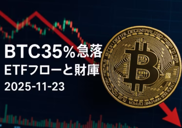 2025-11-23 JST時点でBTCは10月高値$126,000から約35％調整し$80,000台。11/21は現物ETFが-$903M流出、翌営業日は+$238M流入へ反転。エルサルバドルは7日で+1,098BTCを買い増し、長期マネーと短期レバレッジの動きを対比して解説。