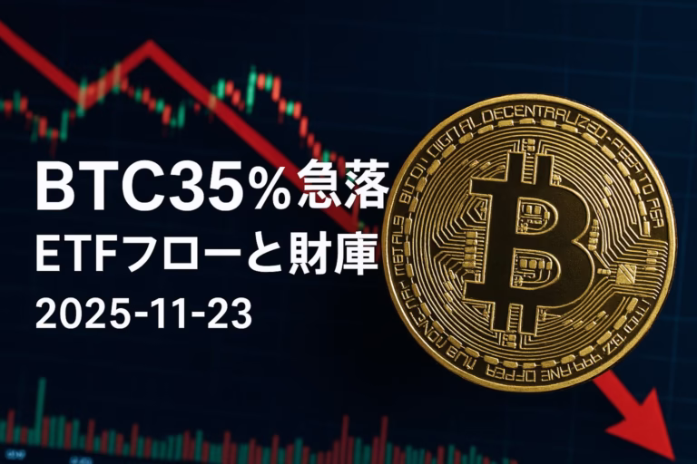 2025-11-23 JST時点でBTCは10月高値$126,000から約35％調整し$80,000台。11/21は現物ETFが-$903M流出、翌営業日は+$238M流入へ反転。エルサルバドルは7日で+1,098BTCを買い増し、長期マネーと短期レバレッジの動きを対比して解説。