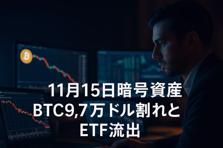 BTCが$97,000割れ・恐怖指数15、11/13のBTC/ETH現物ETFはそれぞれ-$870M/-$260Mの純流出。FSILのBTC1%配分とAztec×Uniswap CCAの条件も含めて、11/15の市況を「価格・フロー・制度」の3軸で整理した内容です（JST 2025-11-15昼時点）。