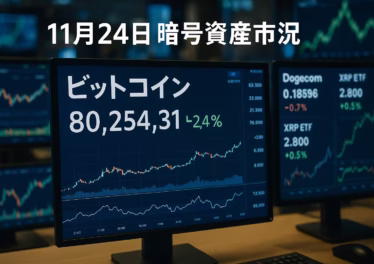2025-11-24の暗号資産市況まとめ。BTC8万ドル台・ETH2,800ドル近辺の調整レンジ、DOGE/XRP ETF上場とMonad公募$269M、MEXC警告とPort3ハックまでを日本人投資家向けに整理。