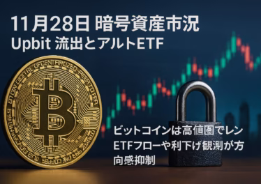 2025-11-28 JSTの暗号資産市況。BTCは約$95,000のレンジ、韓国UpbitでSolana資産約540億ウォン流出。アルトETF拡大とステーブルコイン問題、量子コンピュータリスクまでを一枚で押さえられる要約ポスト。