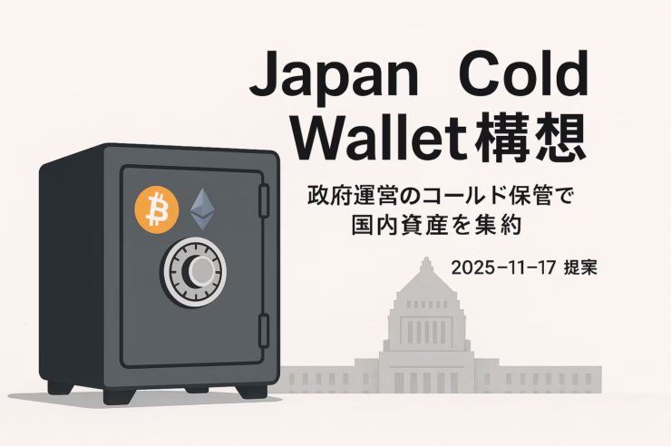 2025-11-17にJBAが議連で提案した「Japan Cold Wallet」構想を解説。政府運営のコールド保管に国内交換業者の顧客資産を集約し、外部送金時のみチェーン送金とする狙いと、単一障害点・出金遅延リスクなどの論点を整理。（JST 11/19 10:00）