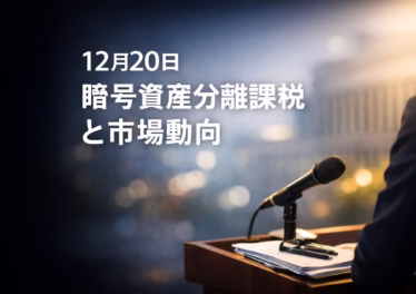 2025/12/20のBTCは$86,960へ下落し恐怖指数は16。同日、日本の与党が2026年度からの分離課税検討を発表。米ETFは流出継続。短期調整と制度期待が混在。