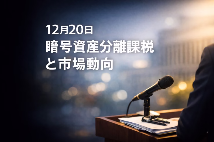 2025/12/20のBTCは$86,960へ下落し恐怖指数は16。同日、日本の与党が2026年度からの分離課税検討を発表。米ETFは流出継続。短期調整と制度期待が混在。
