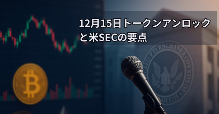 12/15トークン解除と米規制の動向まとめ。STRKは1.27億枚、ARBは9,265万枚が解除予定。BTCは$90,000攻防、米SEC・OCCは前向きな動き。2025-12-15 14:00 JST時点の要点。