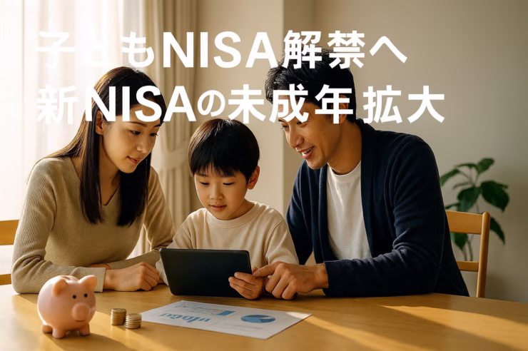 子どもNISA案とジュニアNISAの比較図。対象年齢0-17歳、上限600万円案、12歳以降払い出し可否などが記載されている。2025/12/04時点。