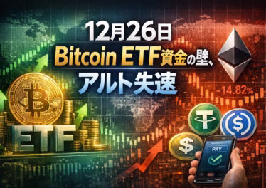 2025-12-26 09:00 JST時点。ETF純流出1.75億ドル、Trip.com決済対応、デリバティブ年85.7兆ドル。資金分断と実需乖離。