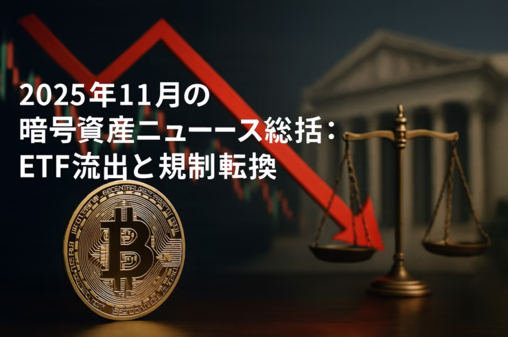 2025年11月の暗号資産市場総括。BTCは一時9.2万ドルへ下落し、ETFは週次20億ドル流出。一方で日本では20%分離課税案や105銘柄の金商法適用が具体化。規制とインフラ整備が進む。