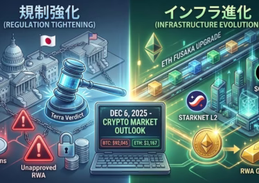 12/06暗号資産市況サマリー。BTC価格$92k、恐怖指数28。中国RWA規制、日本フィスコ処分、Terra裁判の規制動向と、ETH Fusakaアップデートの影響を図解。JST 12/06 12:00時点。