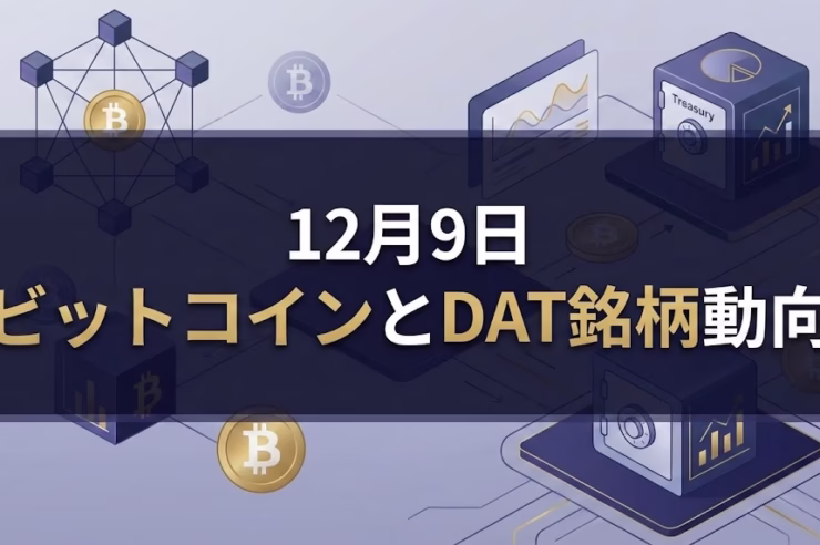 12月9日のBTC価格は9.16万ドル、恐怖指数20。DAT銘柄の株価は年初来-43%と低迷し買い支え力が低下。10月CPI欠落の中、FOMCやTAO減産（12/14）など重要イベントが続く。JST 12/09作成。