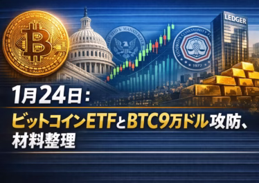 1月24日のBTCは$91,013まで回復。RWA市場が$22.59Bに拡大し、NasdaqのETFオプション制限撤廃など制度面が成熟。2026-01-24 12:27 JST時点の状況を整理。