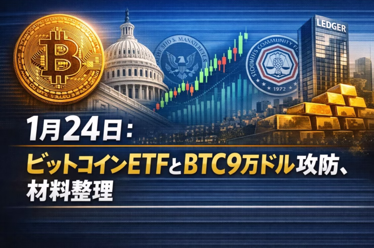 1月24日のBTCは$91,013まで回復。RWA市場が$22.59Bに拡大し、NasdaqのETFオプション制限撤廃など制度面が成熟。2026-01-24 12:27 JST時点の状況を整理。