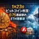 1月23日ビットコイン市況:0.75基線割れ、ETH堰塞湖 2 2026-01-23 09:00 JST市況。BTCは0.75供給コスト割れ、24h清算$459M。Bybitは3/23より日本居住者をクローズオンリーへ制限。