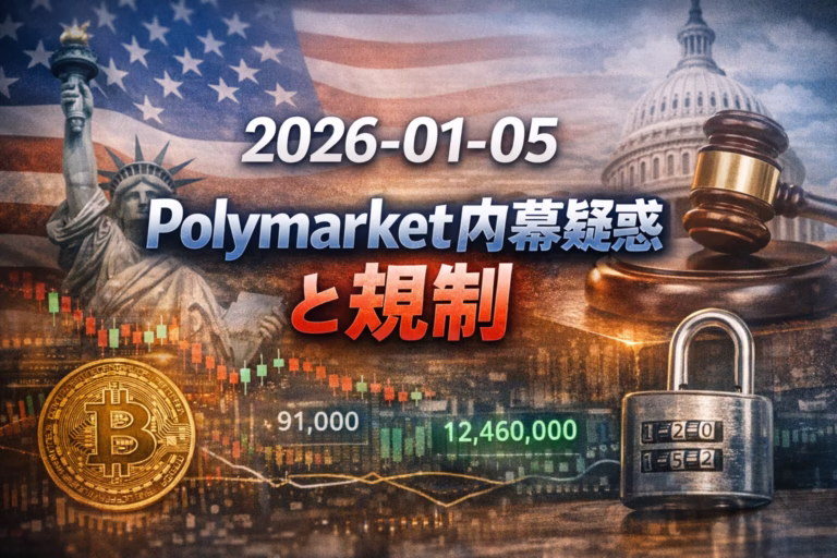 2026-01-05 JST。米国で予測市場の内幕取引規制案が浮上。Polymarketでの$400k利益疑惑が発端。BTCは$91k近辺、今週はHYPE解锁$313Mなどが予定される。