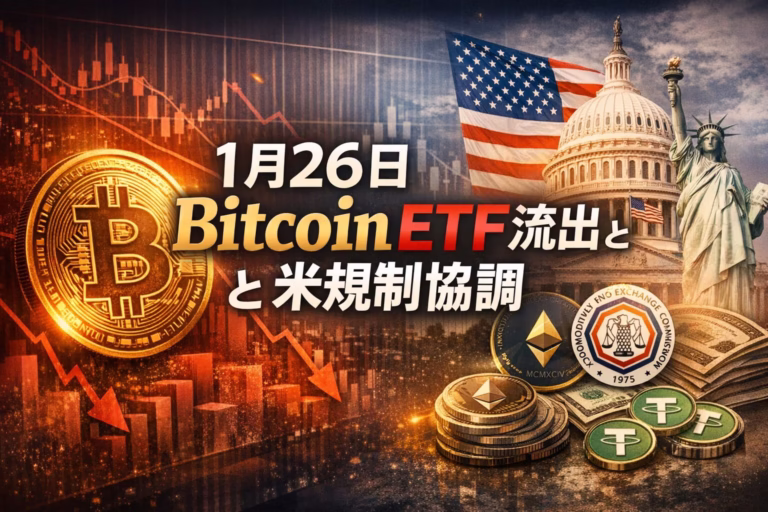2026-01-26 13:00 JST時点の要報。BTC現物ETFが週次$1.33Bの純流出となり、米規制当局の協調姿勢が注目されています。ETHは$2,894まで下落し、需給の転換点を迎えています。