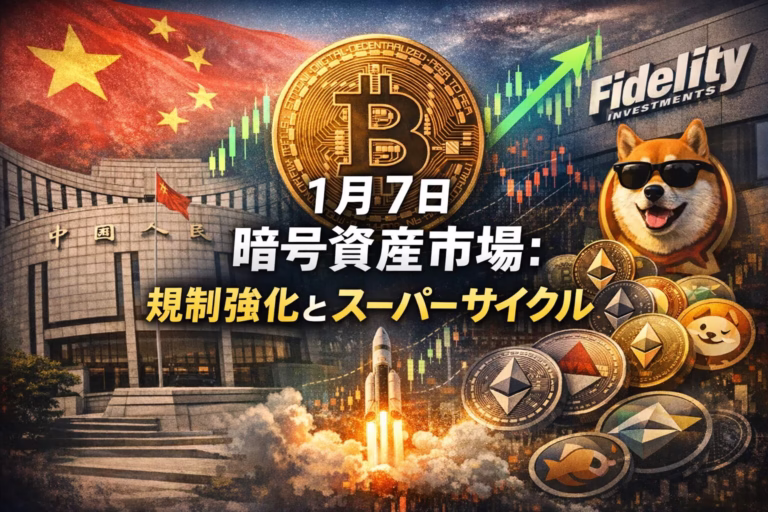2026-01-07 16:45 JST時点。Fidelityがスーパーサイクル論を提示し、国家・企業の需要増に注目。一方で中国人民銀行は取引監督強化へ。日本ミーム$114514が48時間で50倍。需給と規制が混在。