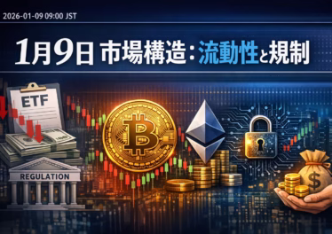 2026-01-09 JSTの市況要点。 ・BTC現物ETF：1/7に$486M流出 ・北朝鮮ハッキング：25年$2.02B ・GT焼却：25Q4に$26M超 流動性低下と規制審議が重なる市場構造を解説。
