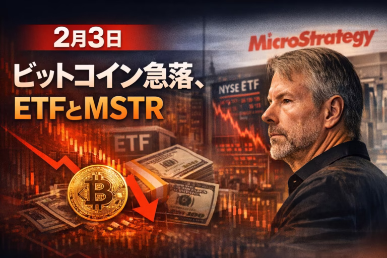 BTCは$80,000割れ、現物ETFは10営業日連続流出。MicroStrategyの平均取得$76,037に価格が接近し、機関の含み損リスクが焦点に。