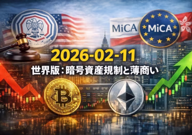 2026年2月11日の暗号資産市況。BTCは6.9万ドル台、出来高1020億ドルで薄商い。BinanceがSAFUでBTC追加購入。香港・欧州の規制移行が進む。STRKアンロック等の需給イベントに注意。