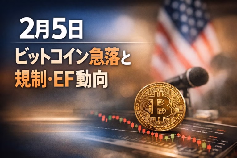 2026-02-05の要点まとめ。BTCが72,000ドルを割り込み下落基調。米市場構造法案の4月署名観測や、イーサリアム財団の支出が約738万ドル（Q4）へ縮小した財務動向が焦点。Hyperliquidの特許論争と解除も重なる。