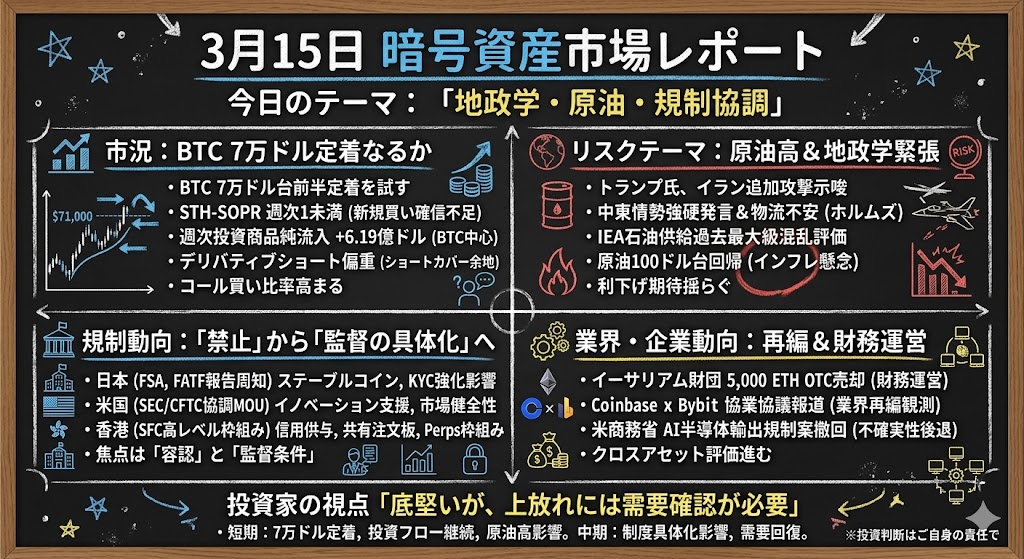 3月15日暗号資産市場レポート:BTCは7.1万ドル前後で底堅く、「地政学・原油・規制協調」 2 unnamed 2 2