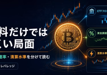 BTC、弱気材料だけでは読みにくい局面——ETFフロー・資金調達率・清算水準を分けて読む