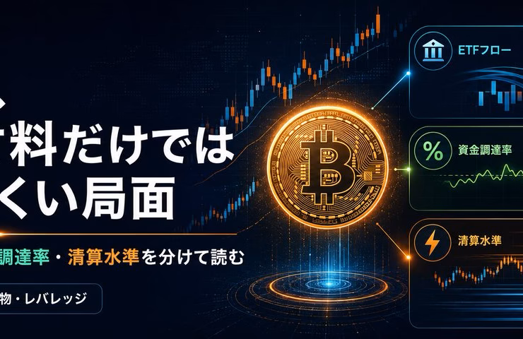 BTC、弱気材料だけでは読みにくい局面——ETFフロー・資金調達率・清算水準を分けて読む