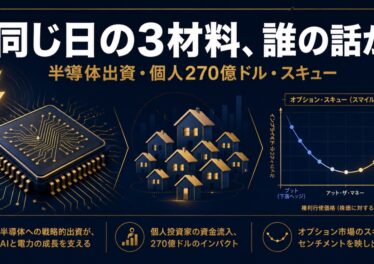 半導体出資・個人資金・オプションスキューを表すアイキャッチ