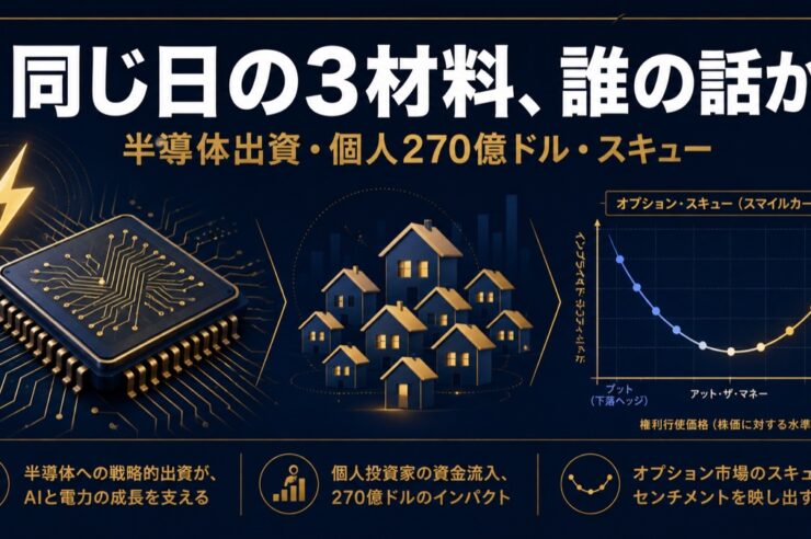 半導体出資・個人資金・オプションスキューを表すアイキャッチ