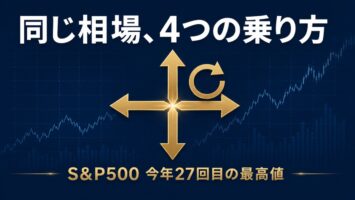 S&P500が今年27回目の最高値──同じAI相場への4つの乗り方(指数買い・売り・出遅れ拾い・入れ替え) 2 同じ相場への4つの投資アプローチを表すアイキャッチ