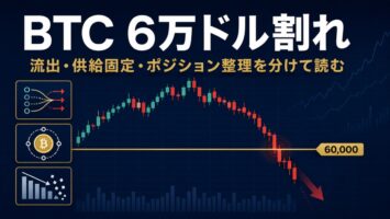 BTC6万ドル割れを表すアイキャッチ