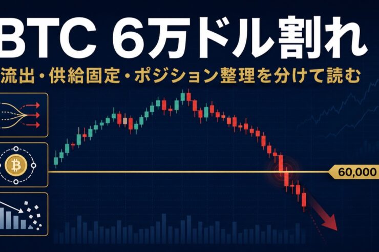BTC6万ドル割れを表すアイキャッチ