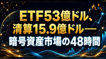 ETF53億ドル、清算15.9億ドル——暗号資産市場の48時間